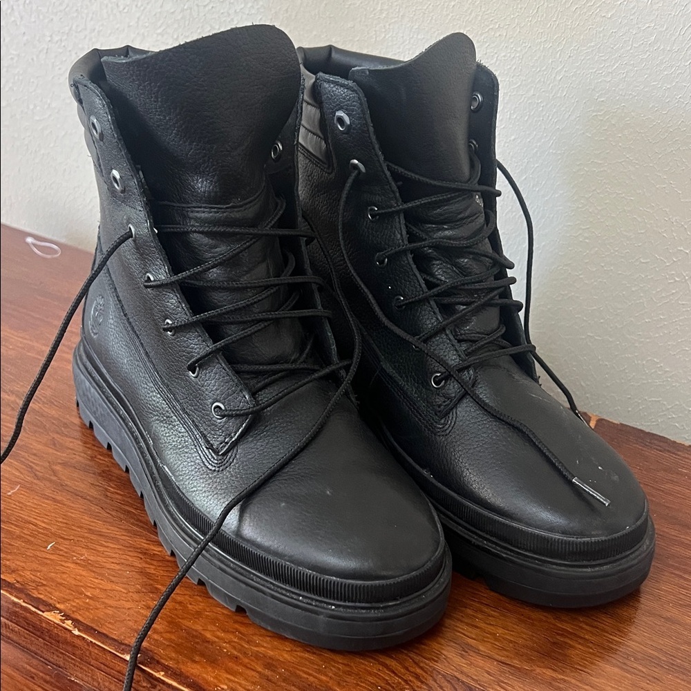 Timberland Ray City Black Combat Boots Lug Sole Leather Women’s 9.5 A2JNY - Picture 3 of 14